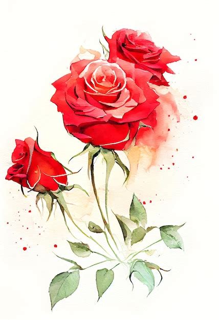 Premium Photo | Illustration of Red Rose in Watercolor Painting Style