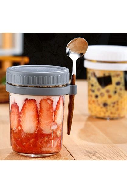 1 X 350ml Overnight Oats Glass Container with Lids and Spoon Overnight ...