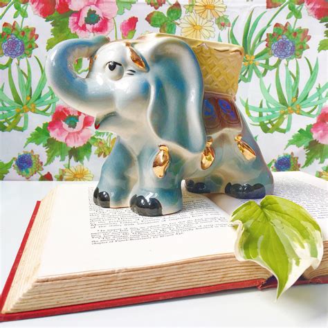 Vintage Elephant Planter, Gray Elephant Planter, Mid Century Kitschy Elephant Planter, 1950s ...