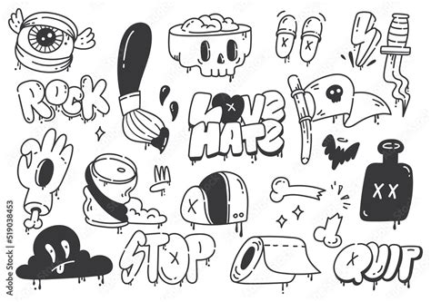 Set of hand drawn graffiti doodle vector illustration Stock Vector | Adobe Stock