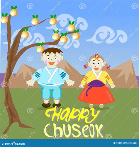 Cute Happy Chuseok Greetings Stock Vector - Illustration of tradition ...