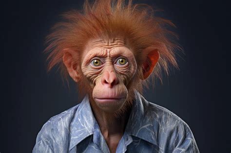 Premium AI Image | Portrait of a funny monkey with red hair on a dark background