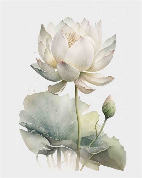 Watercolor White Lotus, Flower Digital Art Print / Instant Download ...