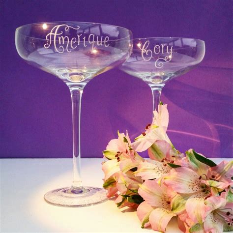 Elegant champagne coupe glasses, hand engraved with your choice of messages | Champagne coupe ...