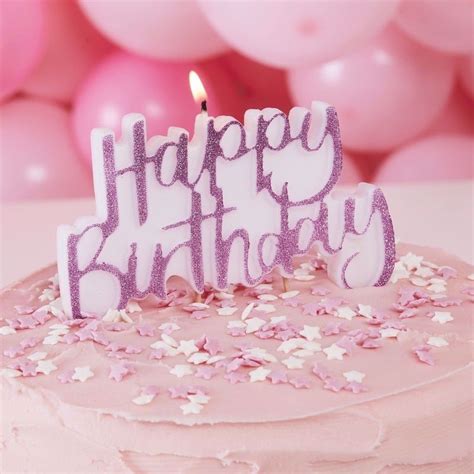 OutOfMyBubble. PINK GLITTER HAPPY BIRTHDAY CAKE CANDLE