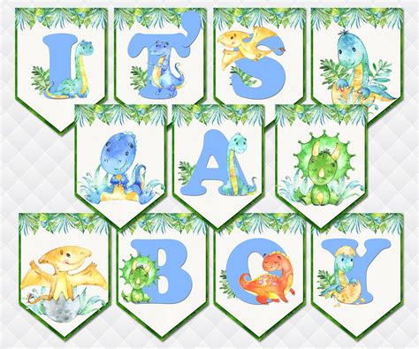 Dinosaurs Banner It's a Boy Sign Baby Shower Decoration Toddler Wall ...