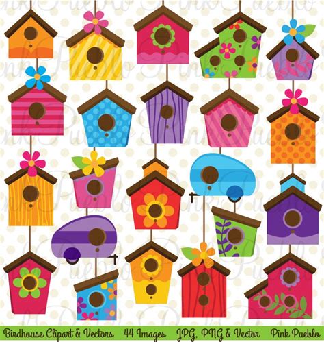 Birdhouse Clip Art Clipart Cute Whimsical Bird House Clipart - Etsy