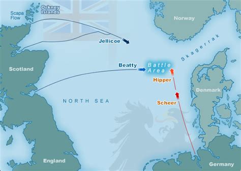 Map Displaying Battle of Jutland Battle Area. Fleet Positions at 14.00 Hours.