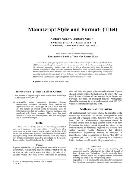 Manuscript Style and Format