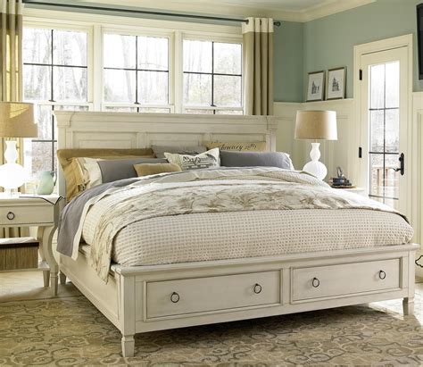 Country-Chic Wood King Size White Storage Bed | Zin Home