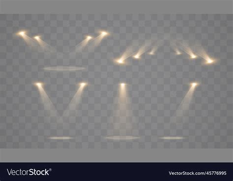 Gold spotlights set light effect isolated Vector Image