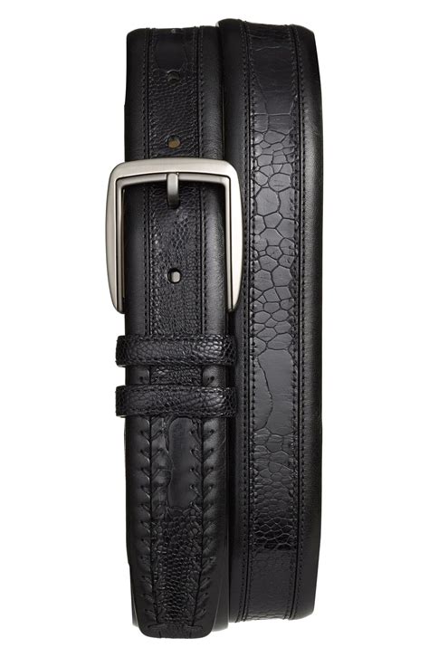 Mezlan Calfskin & Genuine Ostrich Leather Belt | Nordstrom