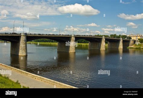 New Volga bridge on river Volga in town Tver, Russia Stock Photo - Alamy