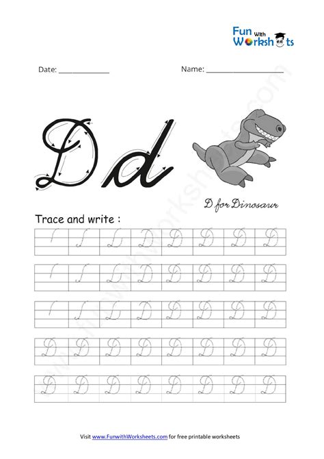 Cursive Handwriting Practice Capital Letter D - free printable worksheets