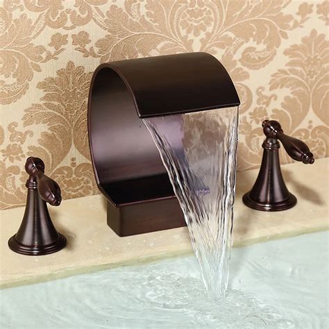 Antique brown solid brass Waterfall bathroom sink faucet art Double ...