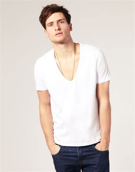 Asos T-Shirt With Deep V Neck in White for Men | Lyst