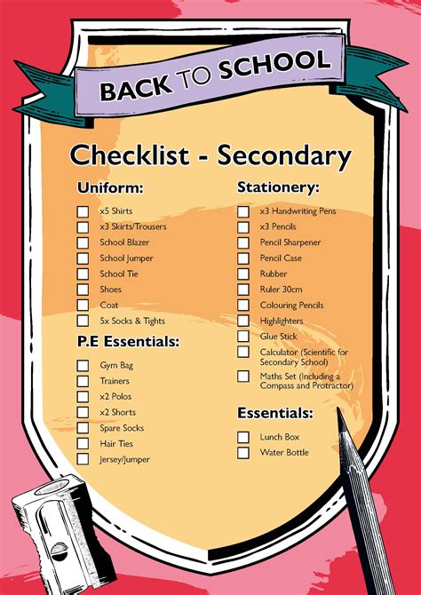 Back To School Supplies Checklist