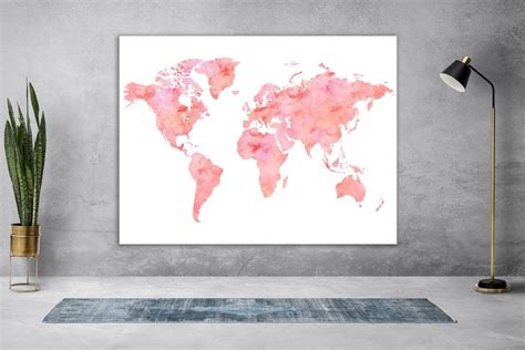 Pink World Map, World Map Wall Art Pink, Printable Pink World Map, Pink World Map File, Travel ...