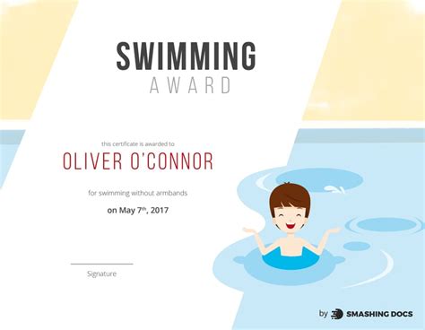 Free Swimming Award Certificate Template for Kids – SmashingDocs.com