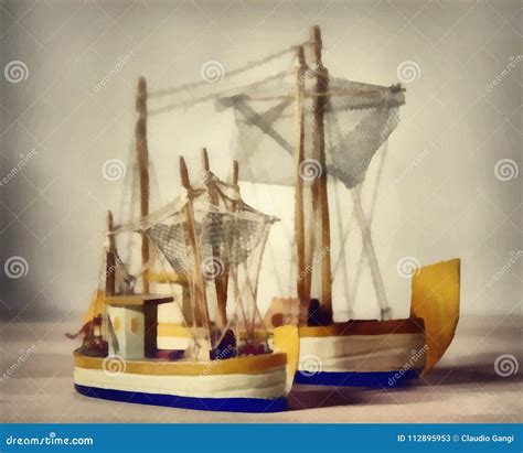 Digital Art Painting - Colorful on Wood Toy Decoration Boat Stock ...