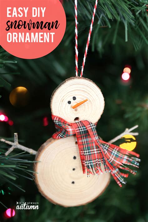 Make an easy wood slice snowman Christmas ornament - It's Always Autumn