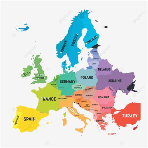 Rainbow Spectrum Map Of Europe Featuring Names Of European Countries Vector, Outline, Colour ...