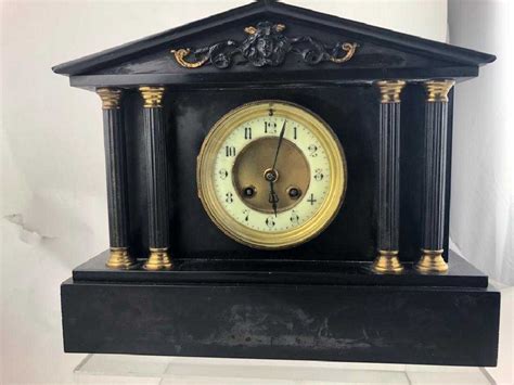 Antique Victorian Black Marble Mantel Clock