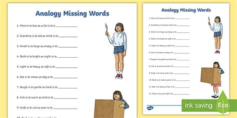 Missing Words - Analogies Worksheet (professor feito)