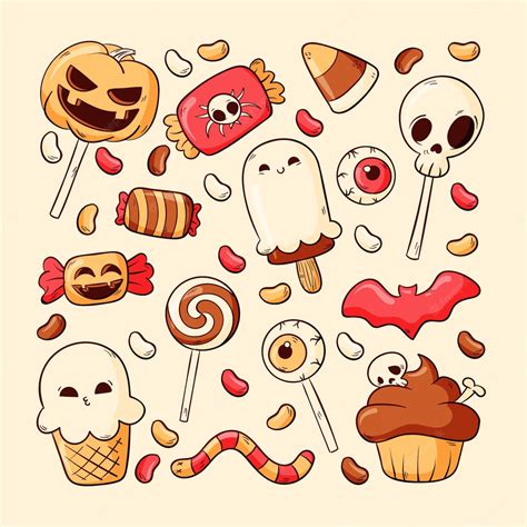 Colección de dulces de halloween dibujados a mano | Vector Gratis