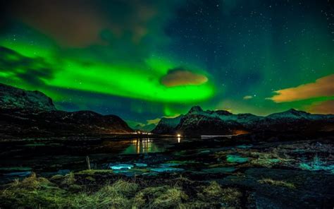 Lofoten Islands, Norway, Polar night, Aurorae, Landscape, Retouching ...