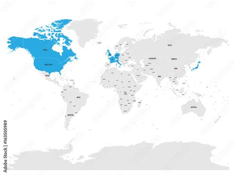 Obraz premium Group of Seven countries, G7, highlighted in the World map. Vector illustration ...