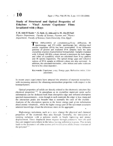 Study of Structural and Optical Properties of Ethylene Vinyl Acetate