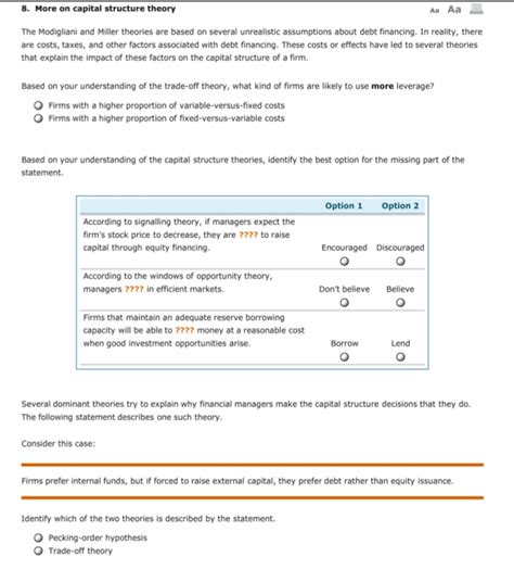 Solved 8. More on capital structure theory The Modigliani | Chegg.com