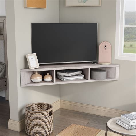 Freya modern white oak 46 inch 3 shelf wall mount corner media console – Artofit