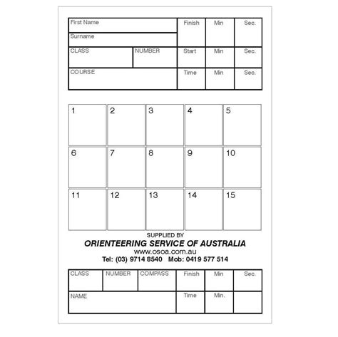 CONTROL PUNCH CARDS - 15 squares (pack of 100) - Orienteering Service of Australia