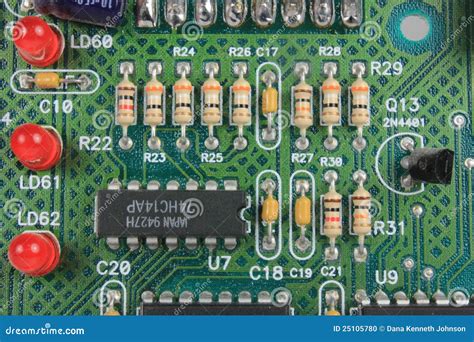 Circuit Board with Resistors and LEDs Stock Photo - Image of columns ...