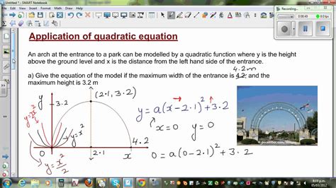 Application of quadratic equation to find the equation of arch shaped ...