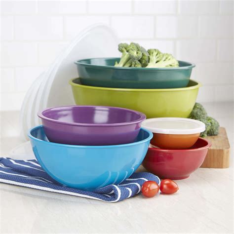 KSP Multi Melamine Mixing Bowl with Lids - Set of 6 | Kitchen Stuff Plus