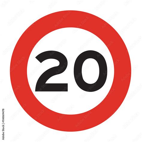 Speed limit road sign. Speed limit 20 icon. Isolated illustration of ...