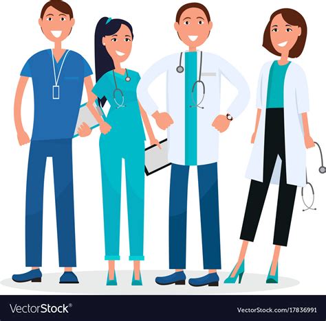 Four medical workers standing and smiling graphic Vector Image