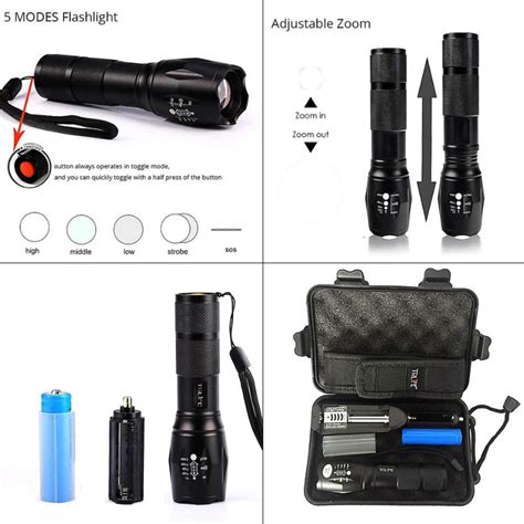 10000 Lumens 5 Modes LED Zoomable Waterproof Tactical Flashlight Features Waterproof ...