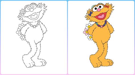 How to draw & color Zoe from Sesame street | Easy step-by-step drawing ...