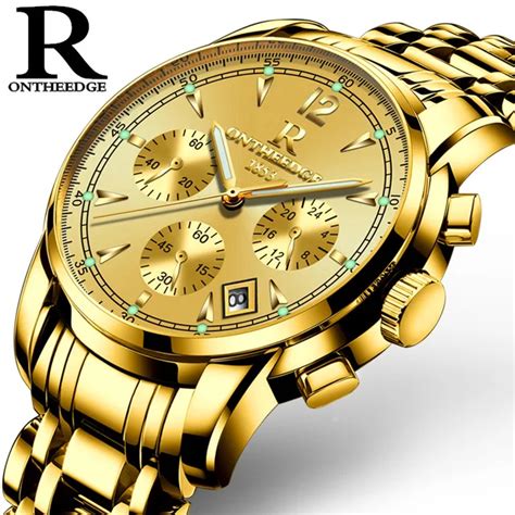 men's full gold watches Multifunction man luxury watch stainles steel ...