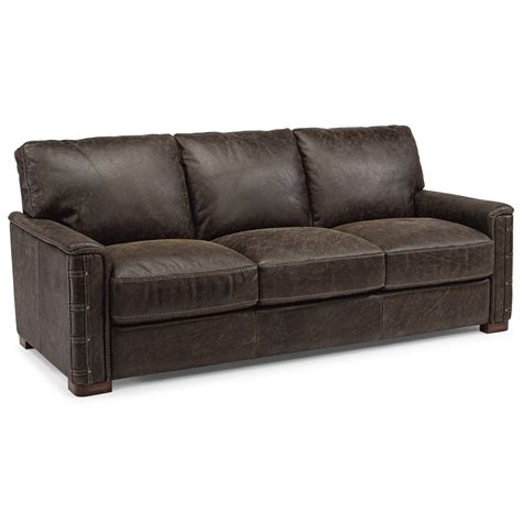 Flexsteel Latitudes - Lomax Rustic Leather Sofa with Nailhead Details ...