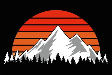 Mountain Trees Retro Sunset Clipart Graphic by SunandMoon · Creative ...