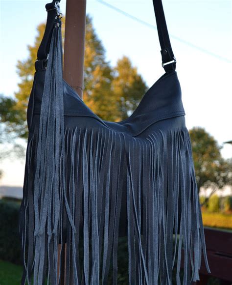 FRINGE LEATHER PURSE Crossbody Leather Bag With Tassels Black - Etsy