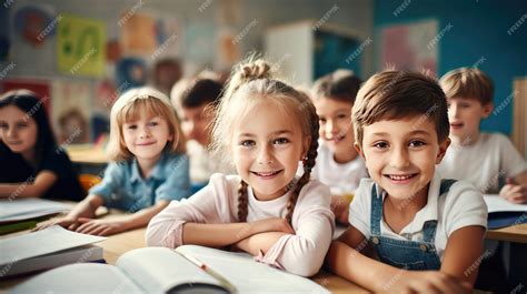 Premium AI Image | Smiling children in an elementary school classroom