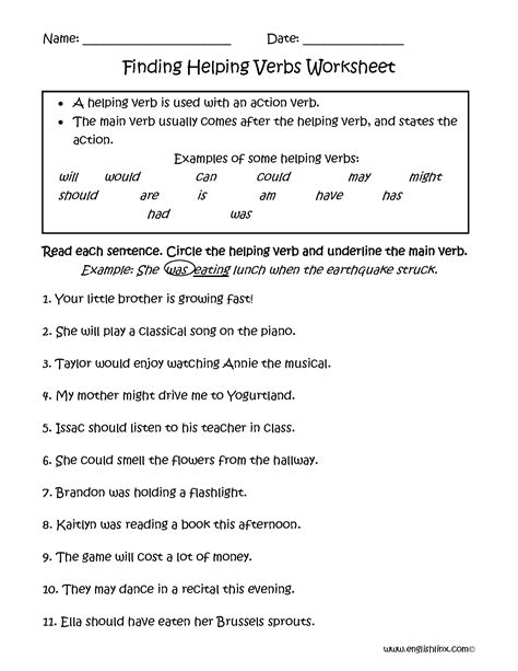 Verbs Worksheets | Helping Verbs Worksheets