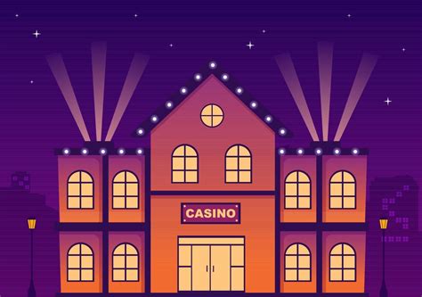 Casino Building Cartoon Illustration with Architecture, Lights and Purple Background for ...