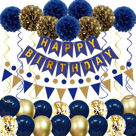 Buy Navy Blue Gold Birthday Decorations, Birthday Party Supplies for Men Women Boys Girls with ...